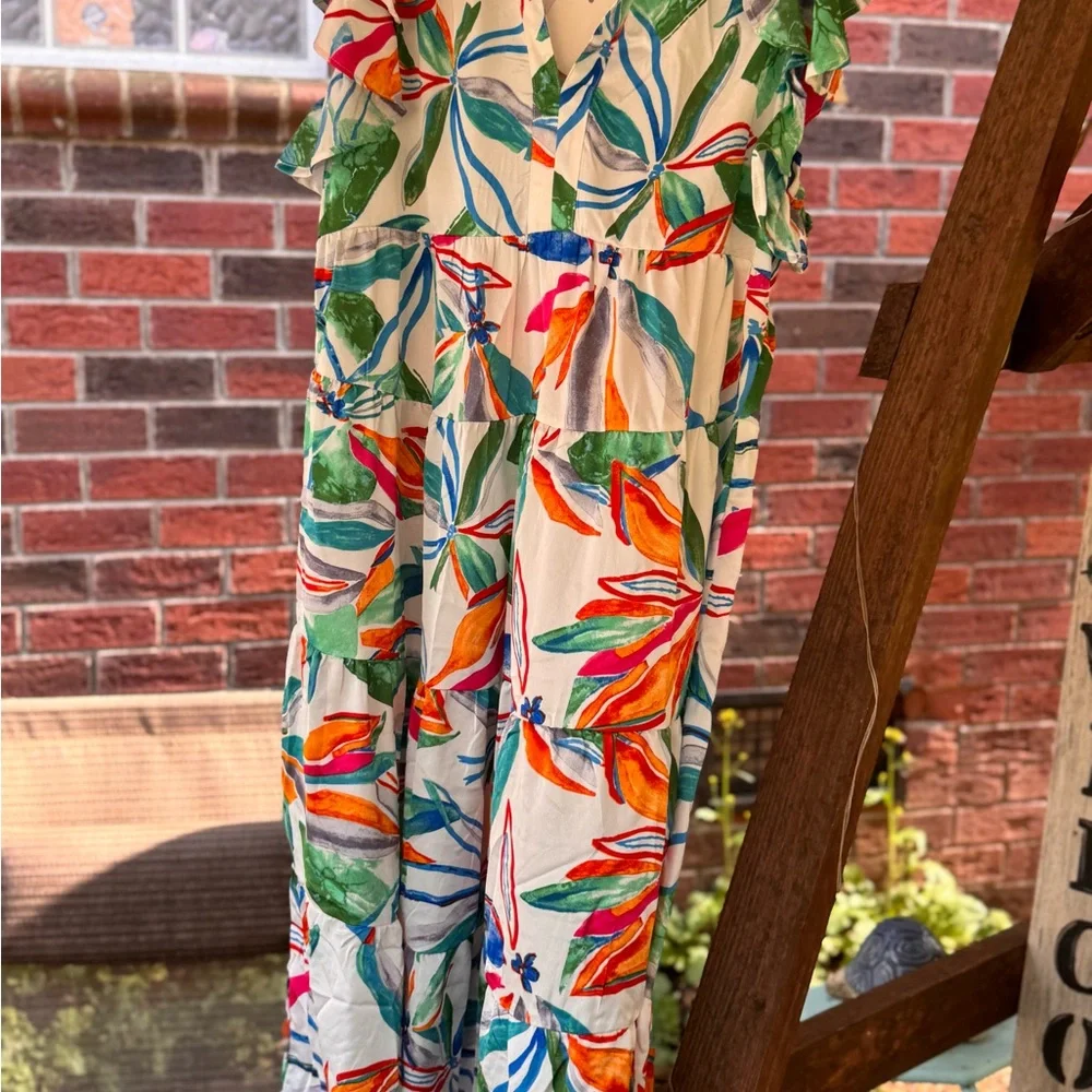 Umgee White Multicolor Floral Tiered Midi Dress - Picture 5 of 10